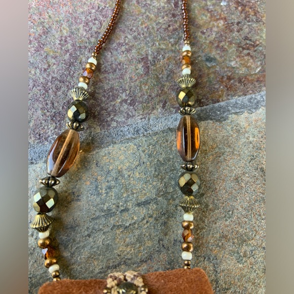 Native American Deerskin Leather Bead & Ivory  Fringed Pouch Bag Necklace - Picture 12 of 13